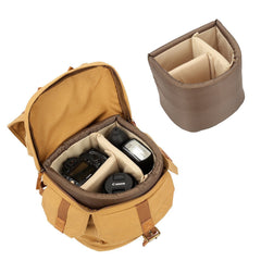 Vintage Waxed Canvas Camera Backpack — Professional Waterproof SLR Photography Bag — Scratch-Resistant Padded Laptop Case with Crazy Horse Leather Accents