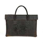 Premium Crazy Horse Leather Briefcase — Professional Full-Grain Cowhide Business Bag — Large Capacity Handheld Computer Tote for Men