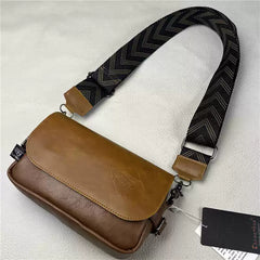 Genuine Leather Texture Messenger Bag for Men Japanese Style Crossbody Shoulder Bag Minimalist Retro Ribbon Small Square Bag