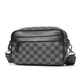 Plaid Minimalist Messenger Bag - Structured Small Square Crossbody in Premium Vegan Leather for Men