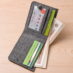 Men'S Short Canvas Wallet With Multiple Card Slots, Simple Student Horizontal Snap Wallet, Youth Folding Ultra-Thin Small Wallet