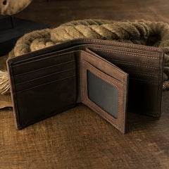 Full Grain Leather Men's Bifold Wallet Slim Horizontal Card Organizer Vintage Style Pocket Wallet