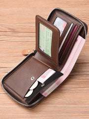 Men's Minimalist Short Zipper Wallet: Multi-Functional All-in-One Leather Card Holder for Students & Young Professionals
