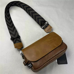 Genuine Leather Texture Messenger Bag for Men Japanese Style Crossbody Shoulder Bag Minimalist Retro Ribbon Small Square Bag
