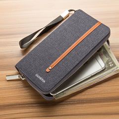 Men's Urban Canvas Long Zipper Clutch - Multi-Functional Smartphone Wallet & High-Capacity Card Organizer - Durable Casual Travel Handbag