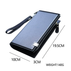 Men’s Large Capacity Business Clutch - All-In-One Zippered Leather Phone Bag & Multi-Function Long Wallet with Wristlet