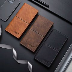 Executive Slim Men's Long Wallet Large Capacity Card Organizer Premium Textured Business Clutch Portfolio