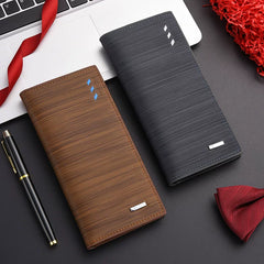 Executive Slim Men's Long Wallet: Saffiano Leather Multi-Card Organizer with Zippered Coin Pocket for Business & Suits