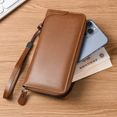 Men's Executive Long Zipper Clutch: Fashionable Multi-Functional Business Handbag & Smartphone Wallet with Multi-Card Slots