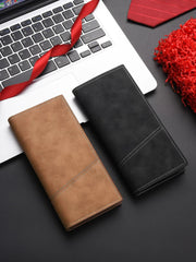 Men’s Ultra-Thin Long Wallet - Japanese & Korean Style Minimalist Card Holder - Retro Aesthetic Multi-Slot Travel Purse for Students & Trendsetters