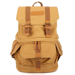 Vintage Waxed Canvas Camera Backpack — Professional Waterproof SLR Photography Bag — Scratch-Resistant Padded Laptop Case with Crazy Horse Leather Accents
