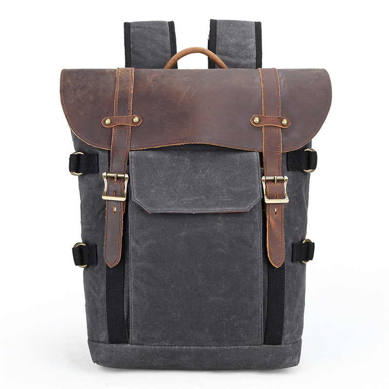Professional Retro Batik Canvas Camera Backpack — Waterproof Anti-Theft SLR Photography Bag — Large Capacity Laptop & Drone Case with Genuine Leather Accents