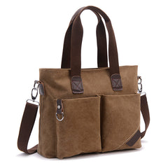 Premium Canvas Business Briefcase — Men's Casual 15.6" Laptop Bag — Multi-Functional Retro Shoulder & Crossbody Bag for Commuting & Office