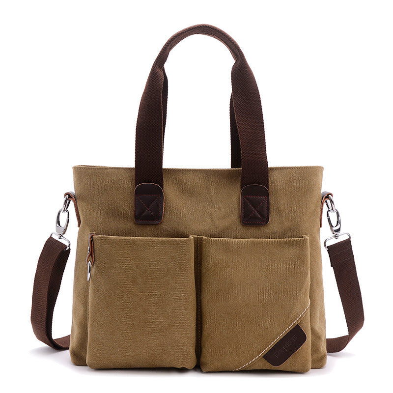 Premium Canvas Business Briefcase — Men's Casual 15.6" Laptop Bag — Multi-Functional Retro Shoulder & Crossbody Bag for Commuting & Office