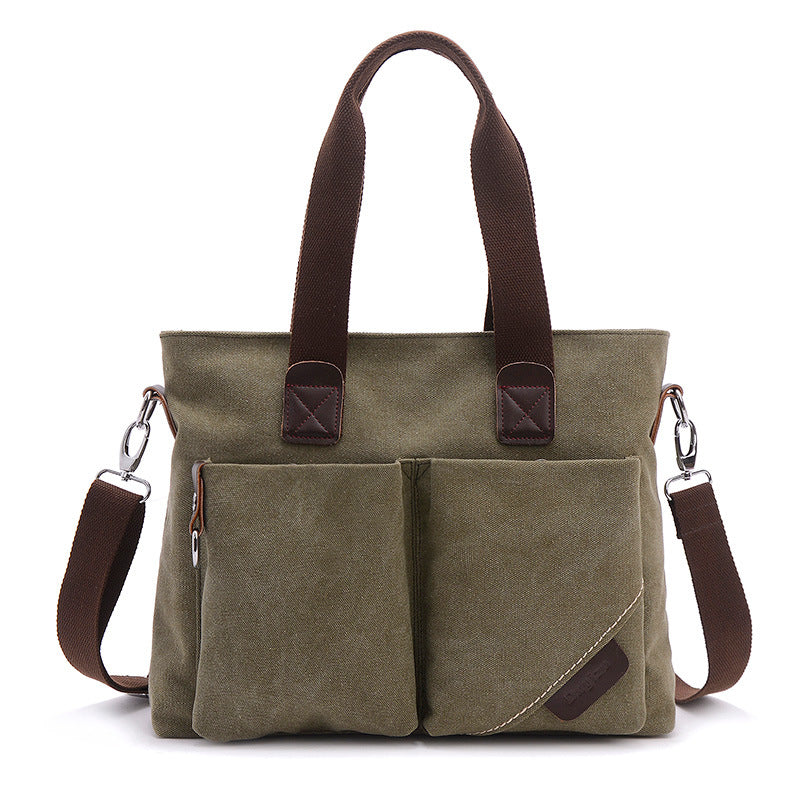 Premium Canvas Business Briefcase — Men's Casual 15.6" Laptop Bag — Multi-Functional Retro Shoulder & Crossbody Bag for Commuting & Office