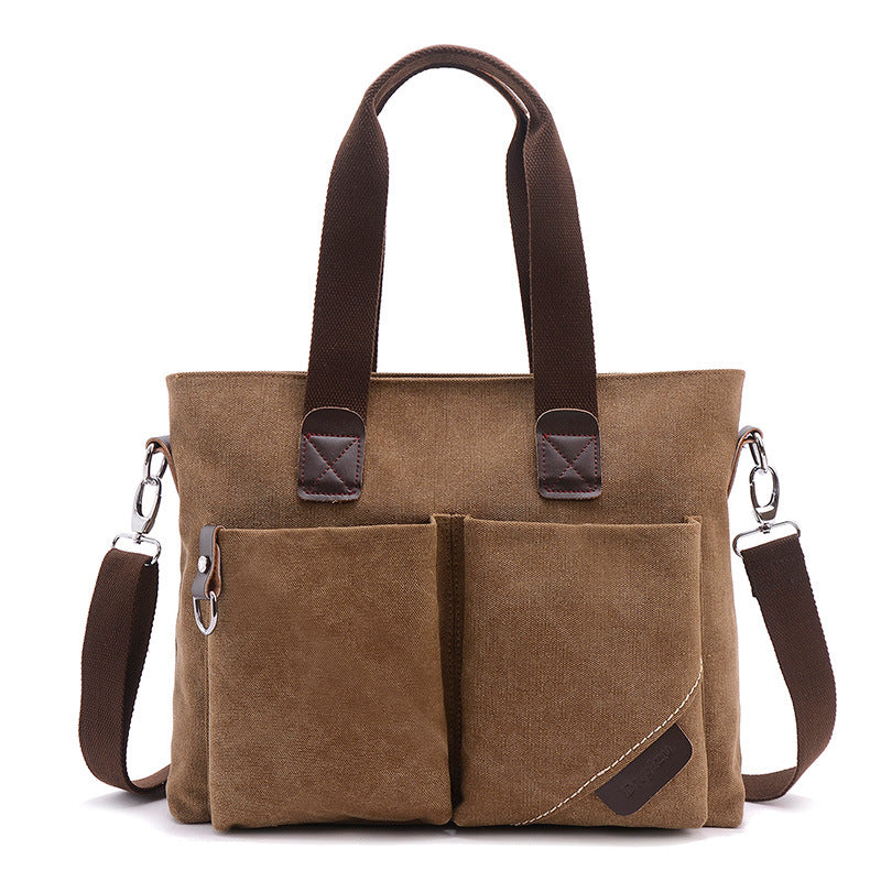 Premium Canvas Business Briefcase — Men's Casual 15.6" Laptop Bag — Multi-Functional Retro Shoulder & Crossbody Bag for Commuting & Office