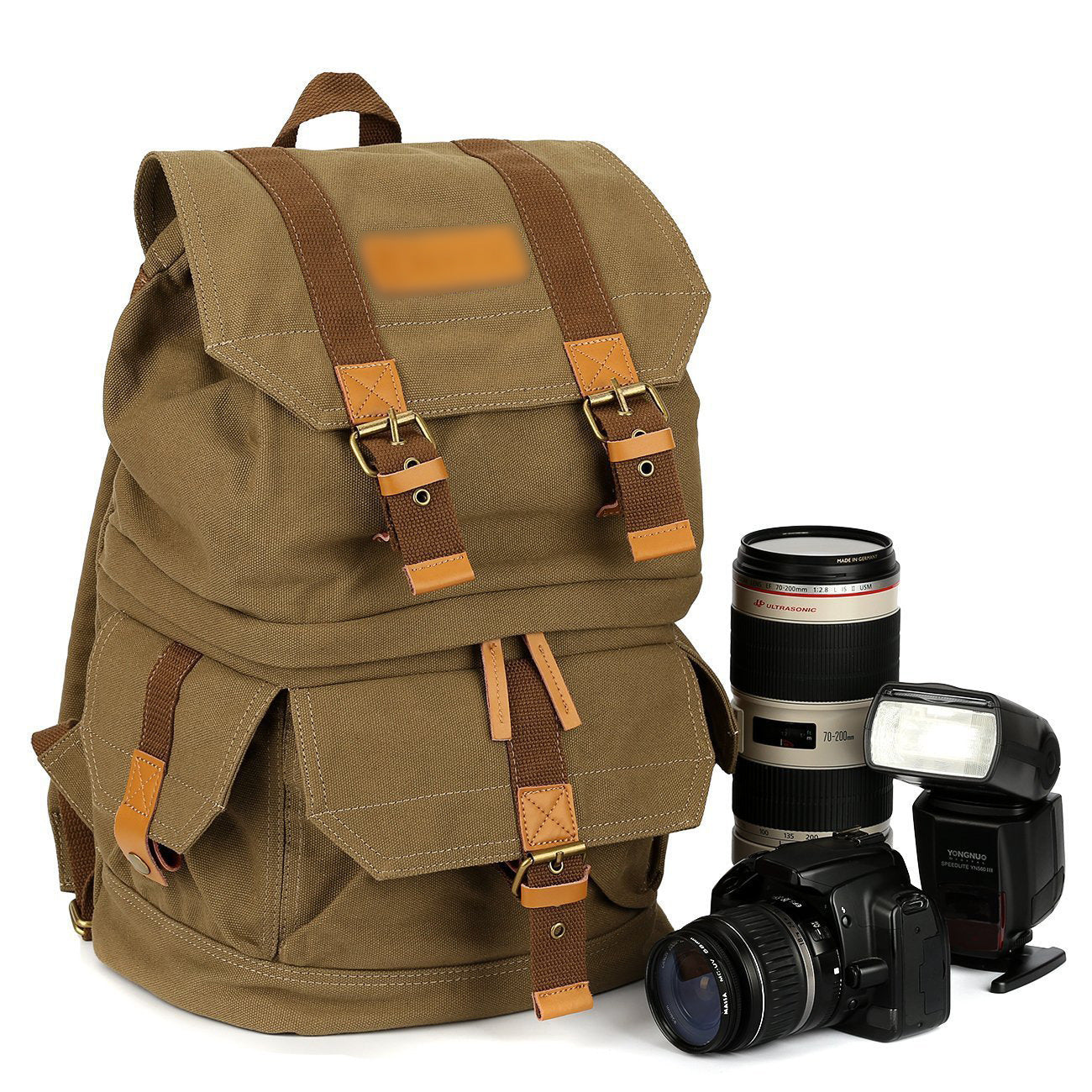 Vintage Waxed Canvas Camera Backpack — Professional Waterproof SLR Photography Bag — Scratch-Resistant Padded Laptop Case with Crazy Horse Leather Accents
