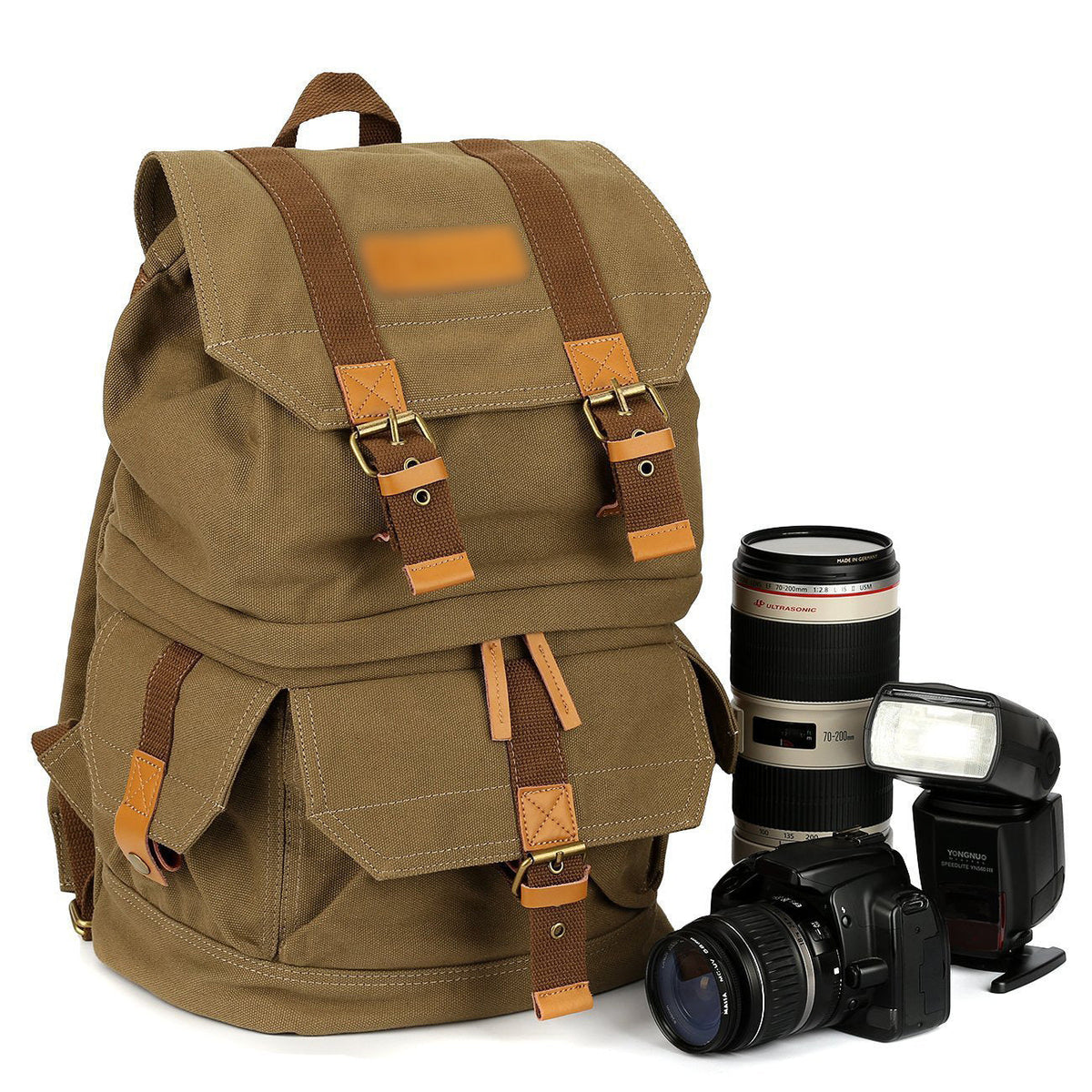 Vintage Waxed Canvas Camera Backpack — Professional Waterproof SLR Photography Bag — Scratch-Resistant Padded Laptop Case with Crazy Horse Leather Accents