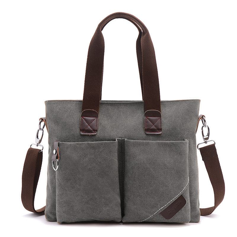 Premium Canvas Business Briefcase — Men's Casual 15.6" Laptop Bag — Multi-Functional Retro Shoulder & Crossbody Bag for Commuting & Office