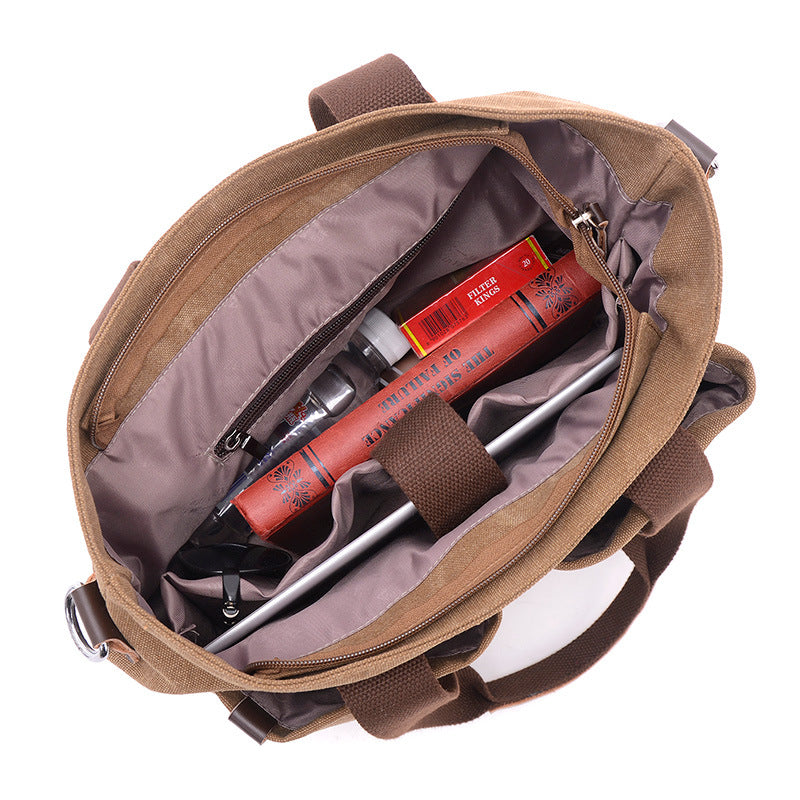 Premium Canvas Business Briefcase — Men's Casual 15.6" Laptop Bag — Multi-Functional Retro Shoulder & Crossbody Bag for Commuting & Office