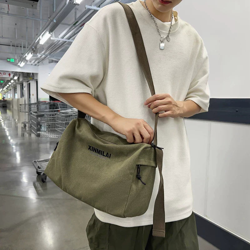 Vintage-Style Canvas Messenger Bag - Large Capacity Workwear Crossbody & Casual Commuter Shoulder Pack for Men