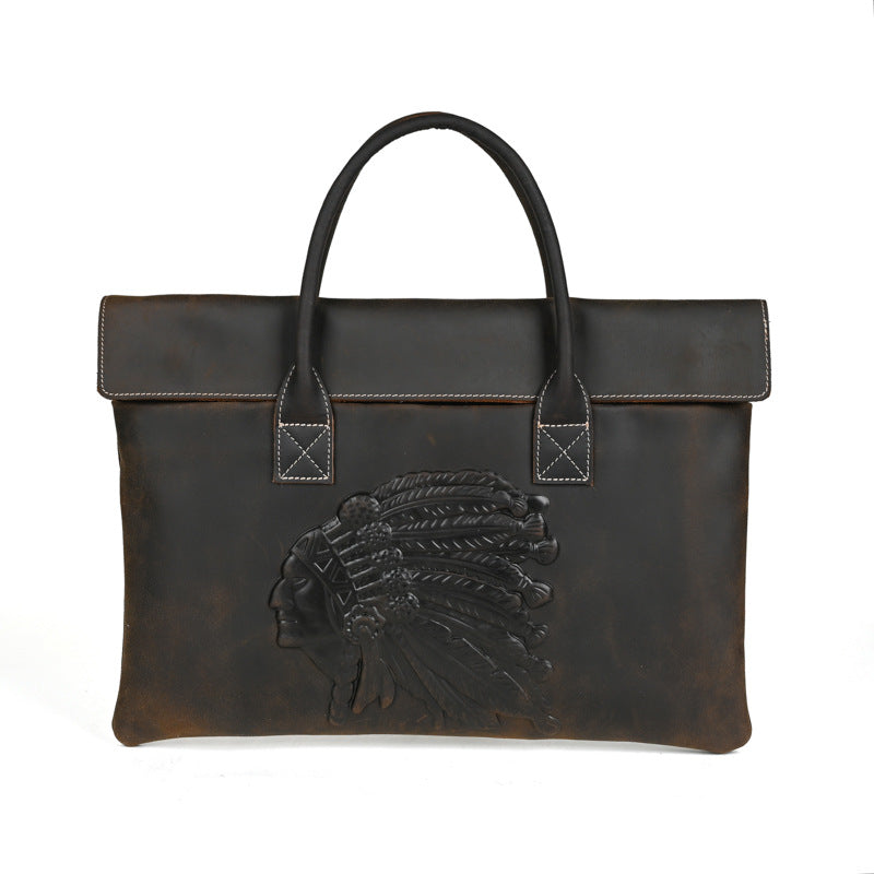 Premium Crazy Horse Leather Briefcase — Professional Full-Grain Cowhide Business Bag — Large Capacity Handheld Computer Tote for Men