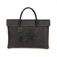 Premium Crazy Horse Leather Briefcase — Professional Full-Grain Cowhide Business Bag — Large Capacity Handheld Computer Tote for Men