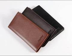 Modern Men's Slim Long Wallet - Supple Vegan Leather Card Holder - Minimalist Korean Style Organizer for Students & Daily Travel