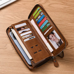 Men's Executive Long Zipper Clutch: Fashionable Multi-Functional Business Handbag & Smartphone Wallet with Multi-Card Slots