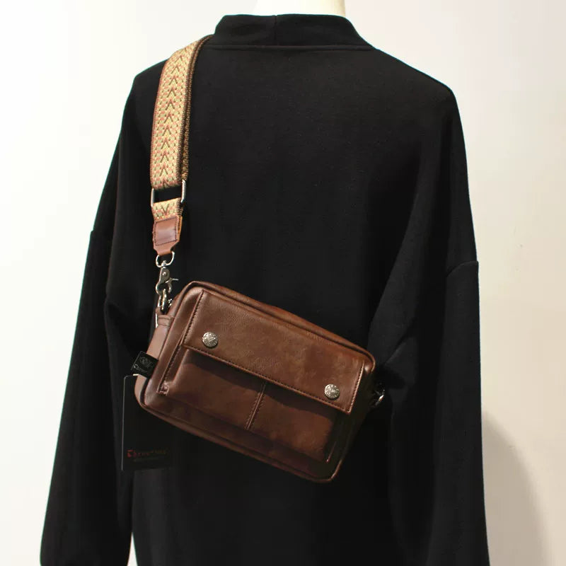 Minimalist Leather Crossbody Phone Bag - Small Square Urban Shoulder Sling for Streetwear & Essentials
