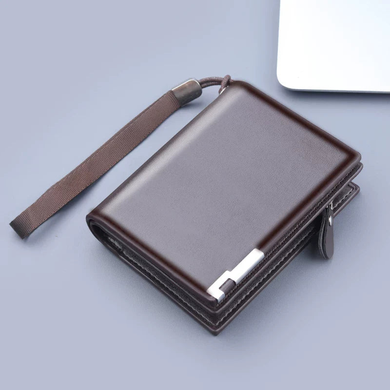 Men’s RFID-Blocking Trifold Wallet - Large Capacity Zippered Coin Pocket & Multi-Card Organizer - Slim Folding Canvas & Leather Short Clip