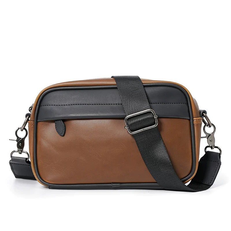 Plaid Minimalist Messenger Bag - Structured Small Square Crossbody in Premium Vegan Leather for Men