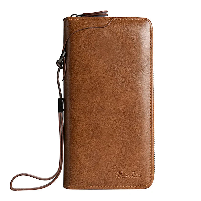 Men's Executive Long Zipper Clutch: Fashionable Multi-Functional Business Handbag & Smartphone Wallet with Multi-Card Slots