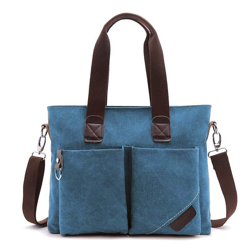 Premium Canvas Business Briefcase — Men's Casual 15.6" Laptop Bag — Multi-Functional Retro Shoulder & Crossbody Bag for Commuting & Office