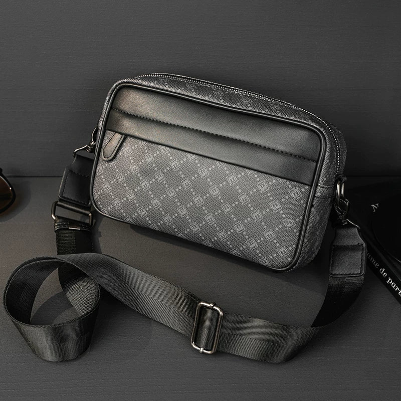 Plaid Minimalist Messenger Bag - Structured Small Square Crossbody in Premium Vegan Leather for Men