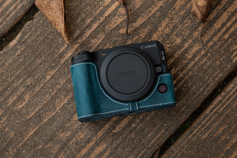 Handmade First-Layer Cowhide Case — Professional Genuine Leather Half Case for Canon EOS R50 — Retro Protective Base with Quick Access