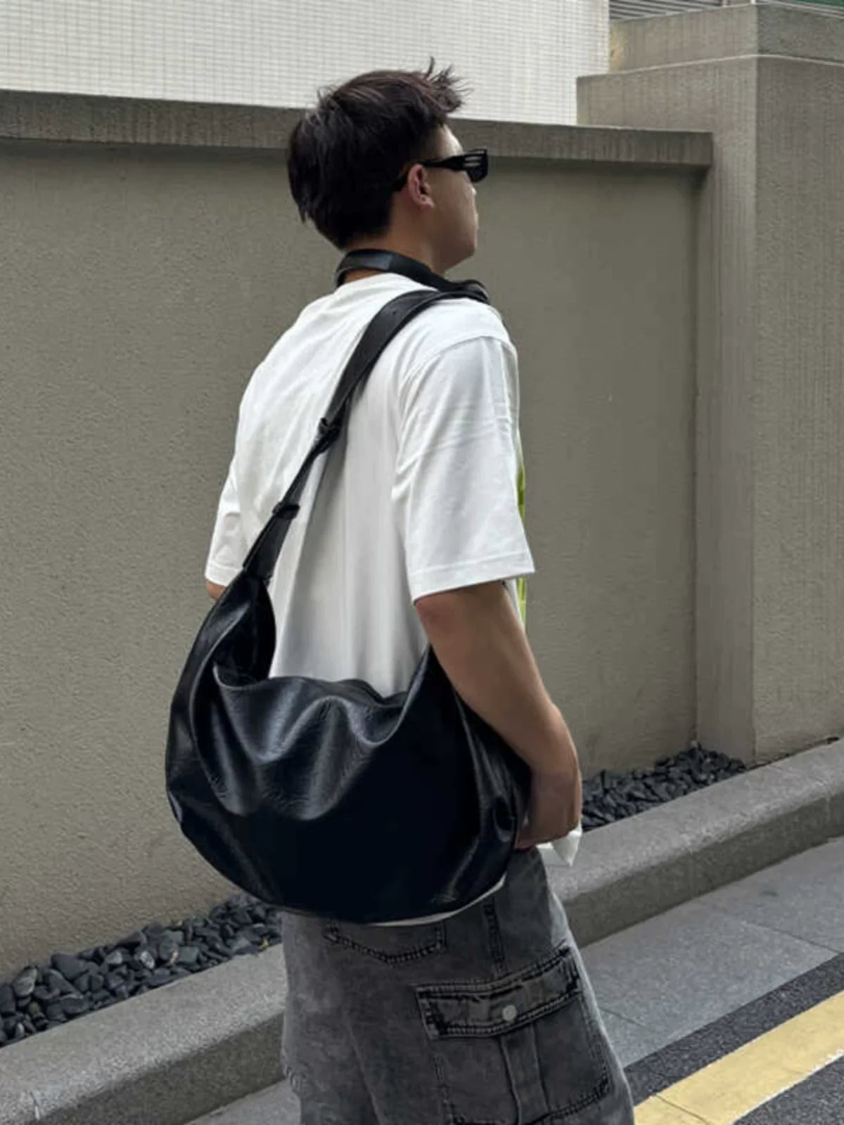 Minimalist Soft Leather Slouchy Hobo Bag Large Capacity Dumpling Tote Versatile Crossbody Shoulder Bag for Men and Women