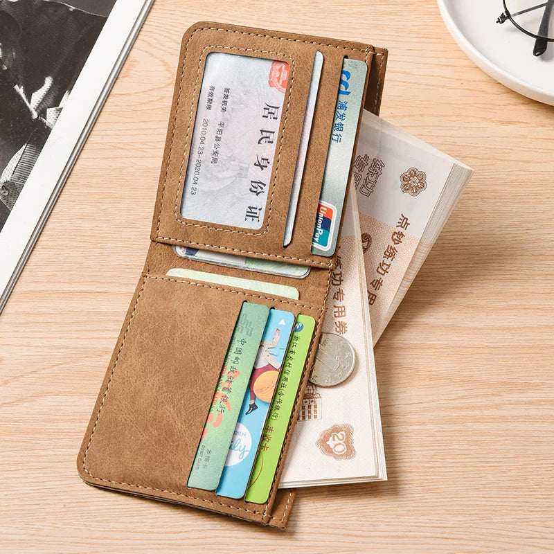 Vintage Men’s Bifold Wallet - Slim Matte Vegan Leather Multi-Card Slot Business Purse for Students & Professionals