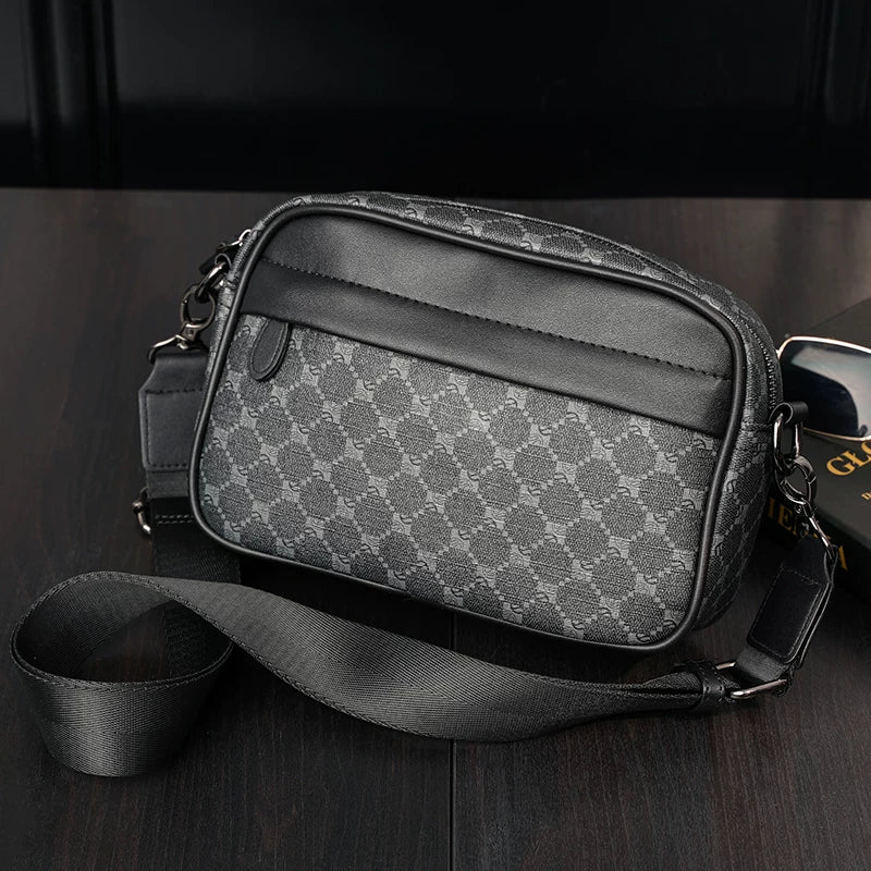 Plaid Minimalist Messenger Bag - Structured Small Square Crossbody in Premium Vegan Leather for Men