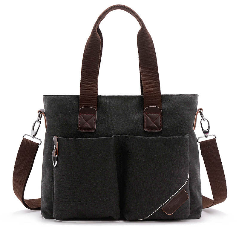 Premium Canvas Business Briefcase — Men's Casual 15.6" Laptop Bag — Multi-Functional Retro Shoulder & Crossbody Bag for Commuting & Office