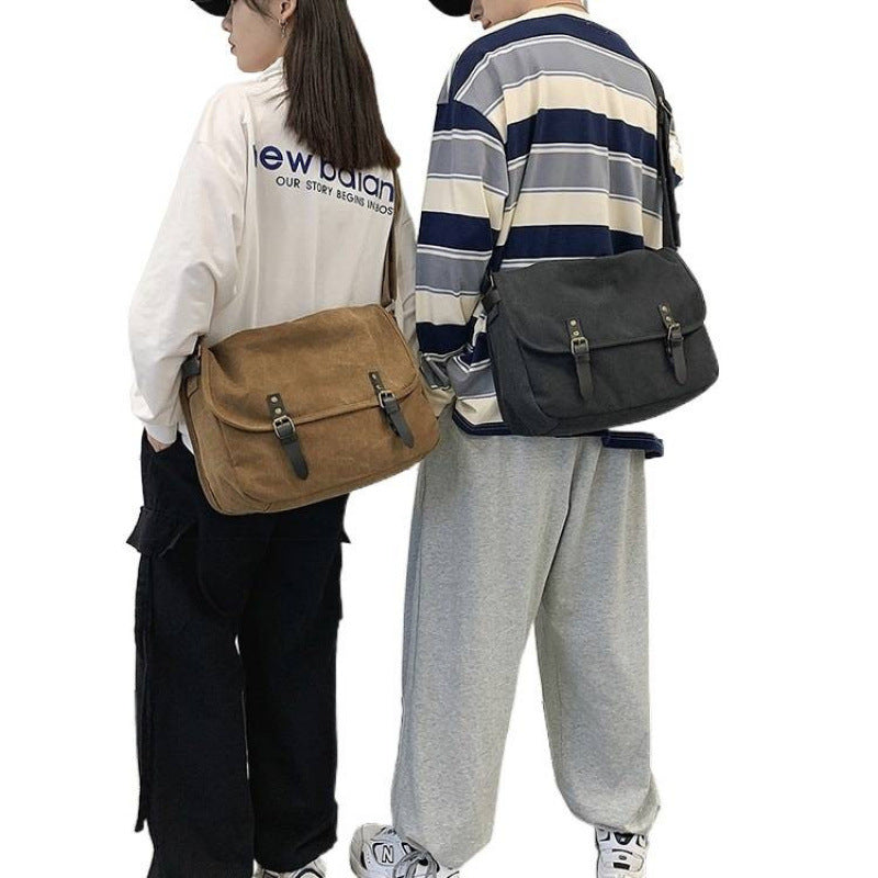 Vintage Canvas Messenger Bag - Japanese-Style Crossbody Sling Bag for Casual Travel, Commuting, and Everyday Use