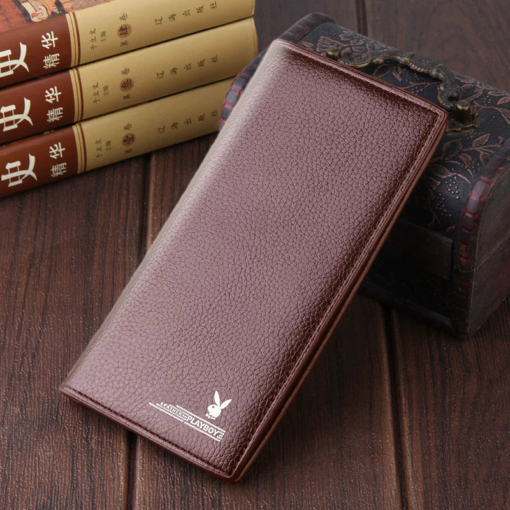 Modern Men's Slim Long Wallet - Supple Vegan Leather Card Holder - Minimalist Korean Style Organizer for Students & Daily Travel
