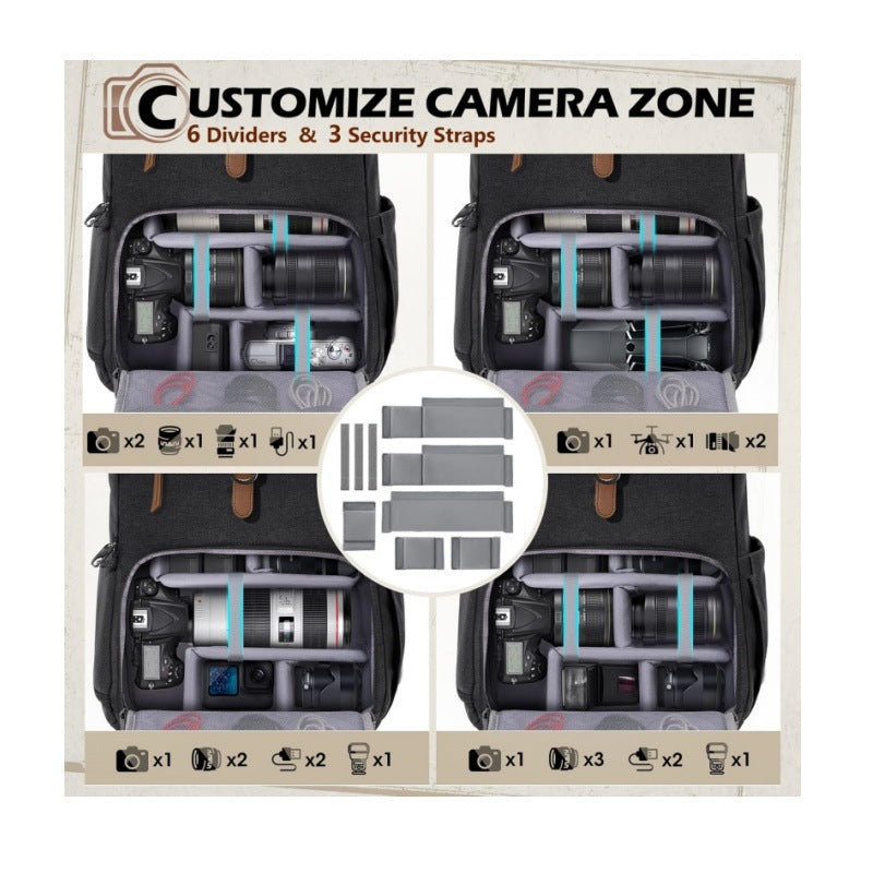 Professional Waterproof Canvas Photography Backpack — Large-Capacity Anti-Theft SLR/DSLR Camera Bag — Multi-Functional Drone & Outdoor Travel Gear Pack