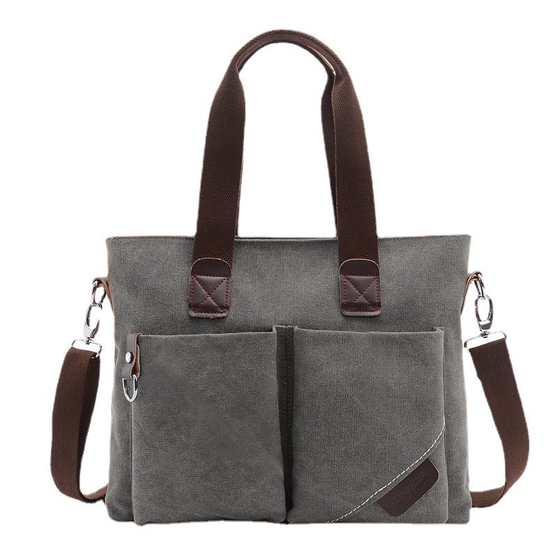 Premium Canvas Business Briefcase — Men's Casual 15.6" Laptop Bag — Multi-Functional Retro Shoulder & Crossbody Bag for Commuting & Office