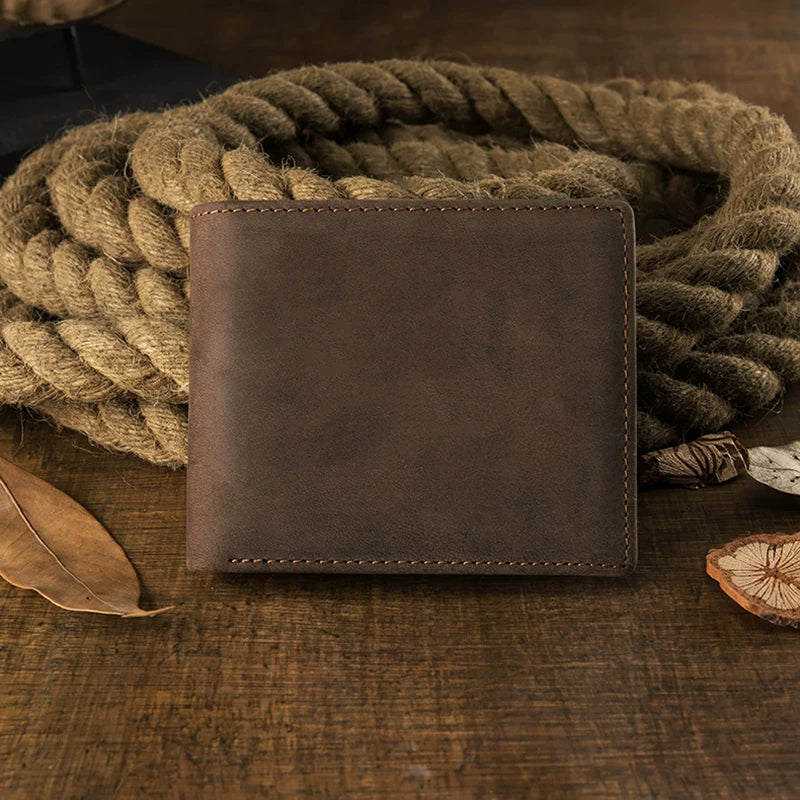 Full Grain Leather Men's Bifold Wallet Slim Horizontal Card Organizer Vintage Style Pocket Wallet
