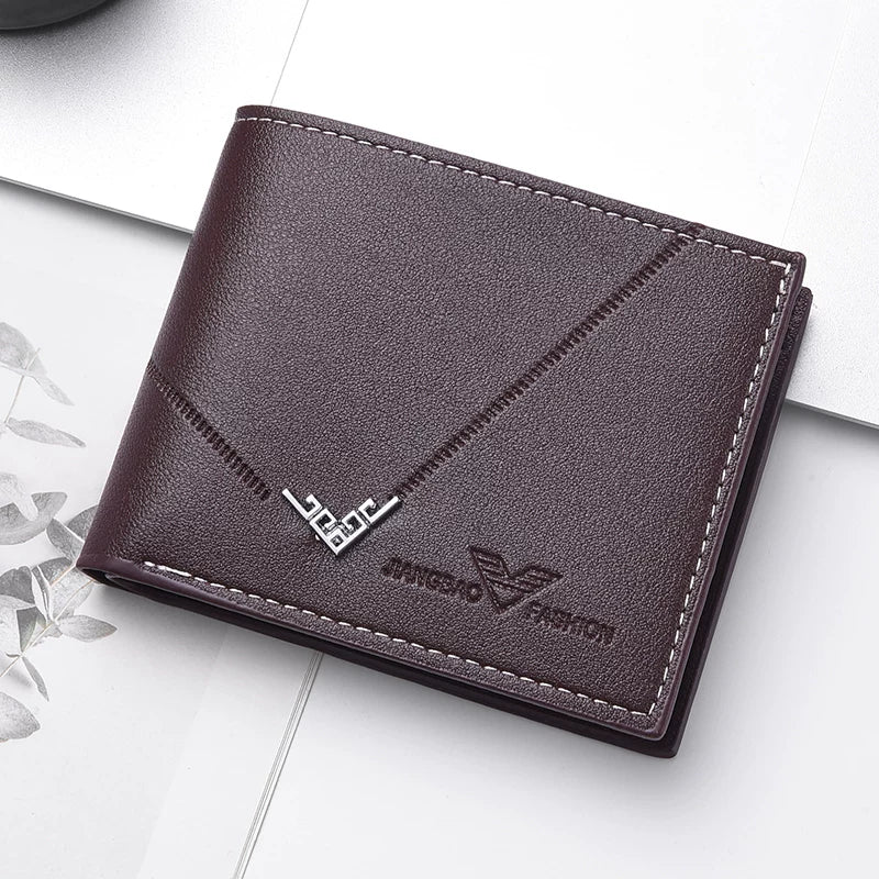 Slim Men's Bifold Wallet - Vintage Embossed Lettering & Genuine Leather Texture - Multi-Card Casual Billfold with Coin Pocket for Students & Minimalists