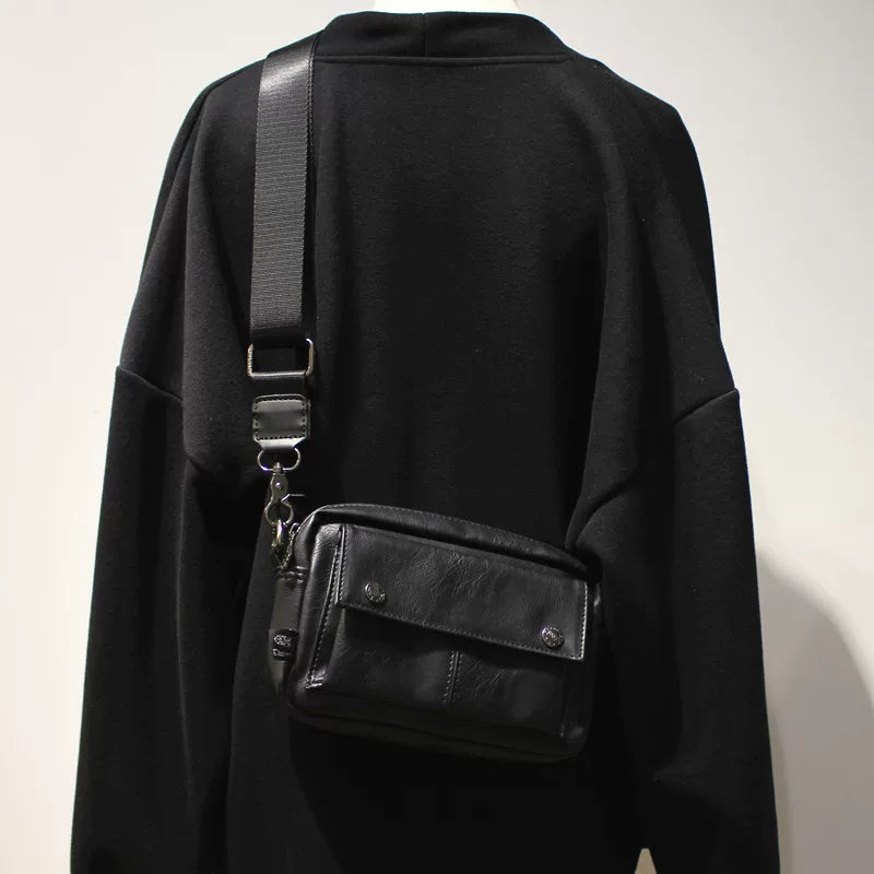 Minimalist Leather Crossbody Phone Bag - Small Square Urban Shoulder Sling for Streetwear & Essentials
