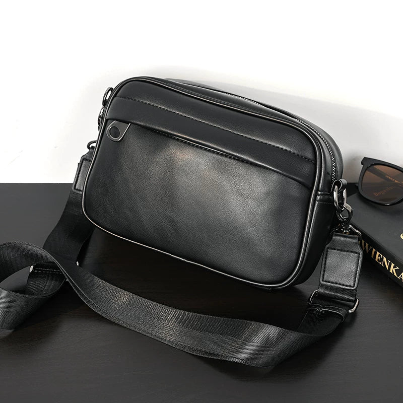 Plaid Minimalist Messenger Bag - Structured Small Square Crossbody in Premium Vegan Leather for Men