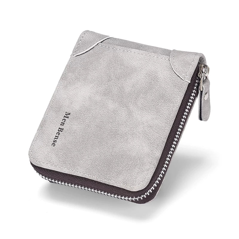 Men's Minimalist Short Zipper Wallet: Multi-Functional All-in-One Leather Card Holder for Students & Young Professionals