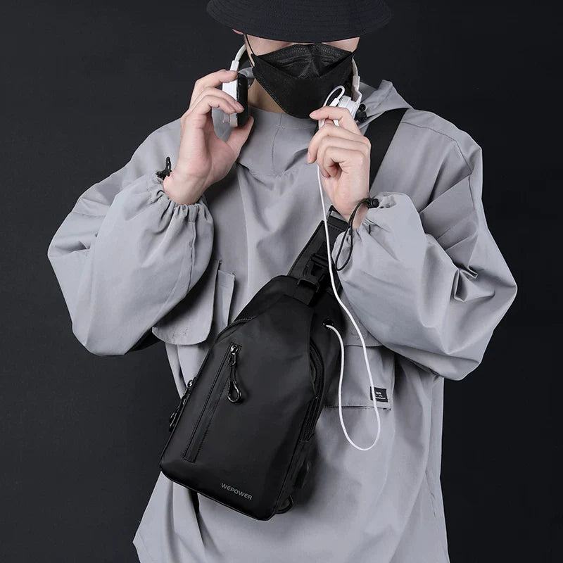 Water-Resistant Nylon Sling Bag - Korean-Style Multifunctional Chest Rig & Urban Messenger for Men